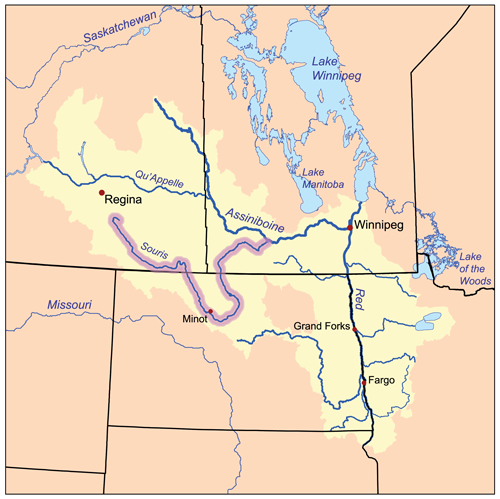 Map of the Souris River and related watersheds, from Wikipedia