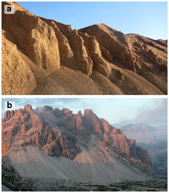 Comparison between the grain and the Dolomites