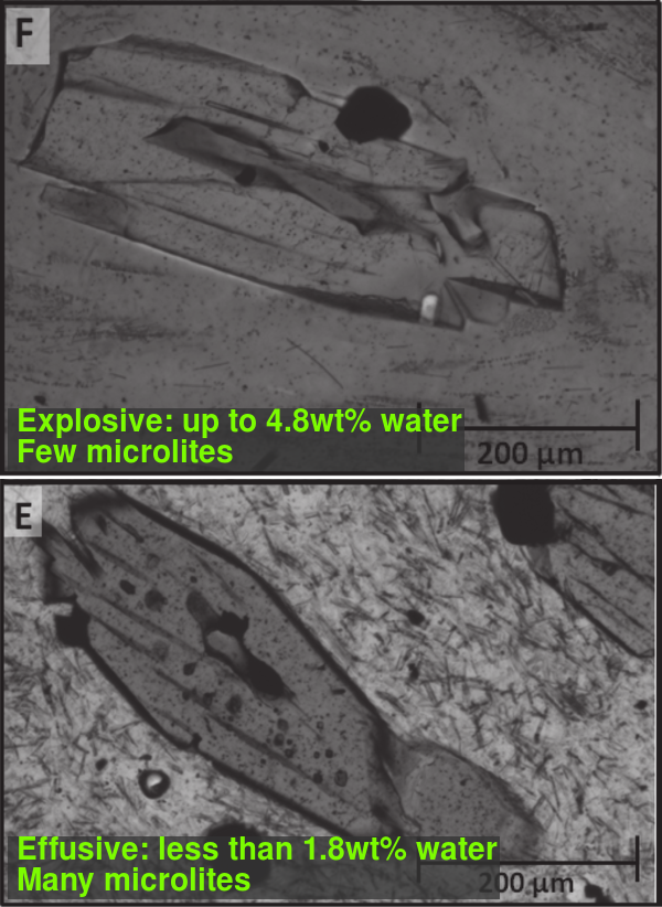 Microscope images of explosively and effusively erupted subglacial rhyolite.