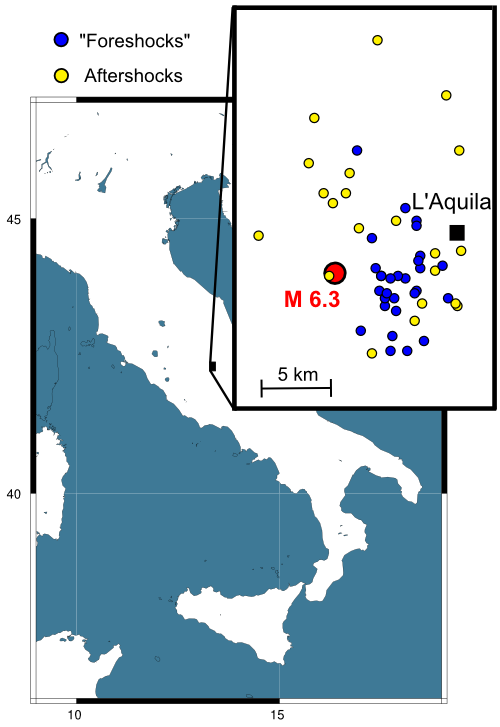 Map of the last months earthquakes near L'Aquila