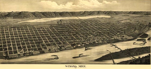 Panoramic map of Winona (1889, Minnesota Historical Society)