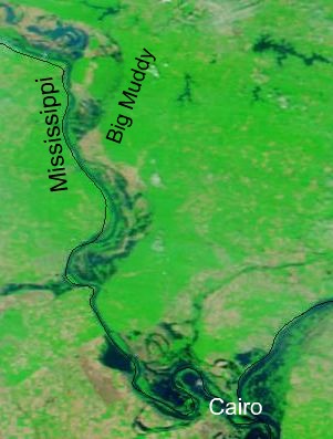 NASA MODIS image of flooding along the Middle Mississippi, 20 May 2011