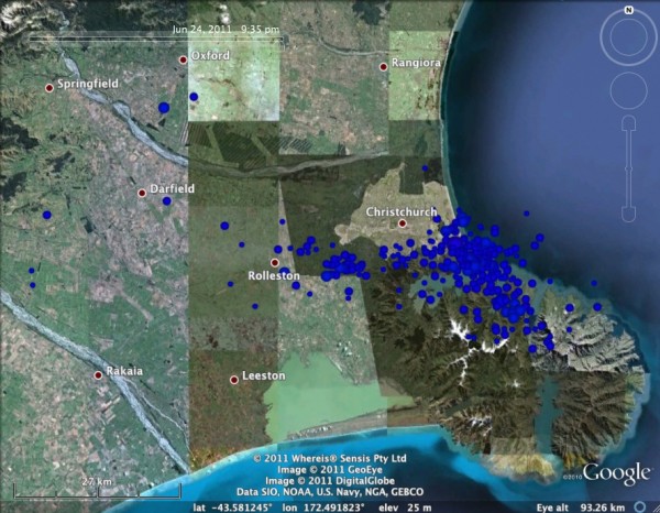 Christchurch quake locations for 12-24 June