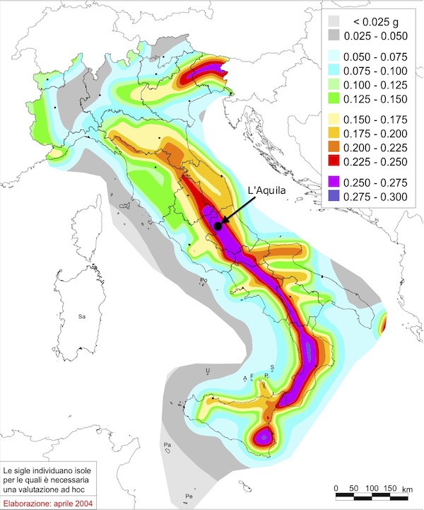 Seismic hazard map of Italy