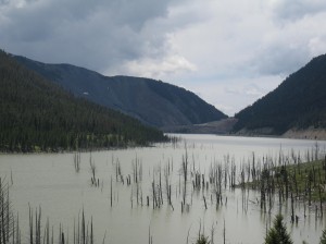Madison slide as viewed from upstream on Quake Lake. Photo by A Jefferson, June 2010.