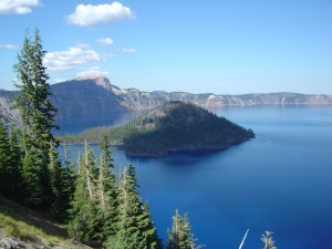 Crater Lake and Wizard Island in the remnants of Mt. Mazama, Oregon. Photo by A. Jefferson, 2005.