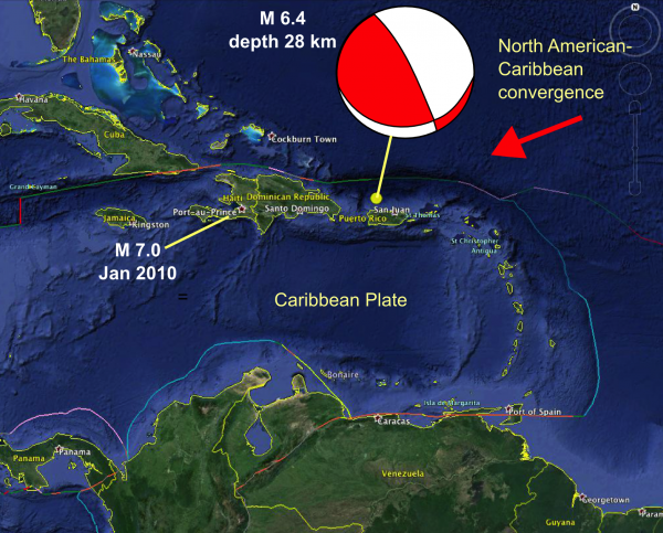 Location of the Puerto Rico and Haiti Earthquakes