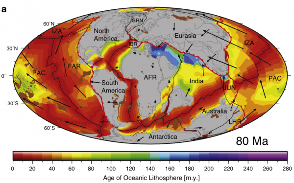 80 Ma Global plate tectonic reconstruction