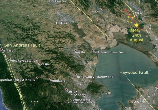 Location of Napa Valley earthquake
