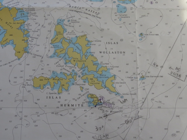 Bridge chart showing Cape Horn and other associated islands.
