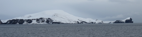 Even from outside the caldera, Deception Island's volcanic heritage is evident. Photo by A. Jefferson.
