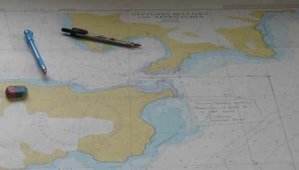 Navigation chart for Deception Island. Photo by A. Jefferson.