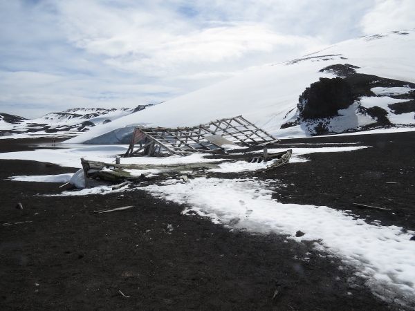 Remains of a boat and building from the whaling station days. Photo by A. Jefferson.