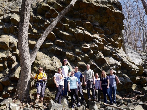 Spectacular columnar basalts (and impressed students), Shenandoah National Park