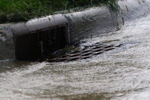 Water flowing into a curbside stormdrain