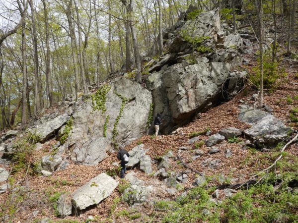 Students at a prominent cliff-like outcrop of the Oriskany Sandstone, West Virginia